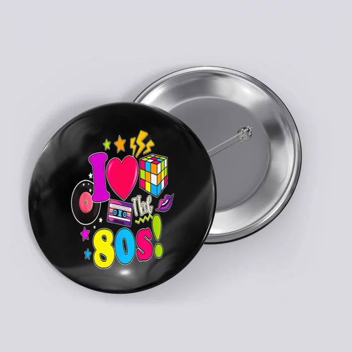 I Love The 80s Vintage Outfit 80's Theme Retro Vibes Fashion Button