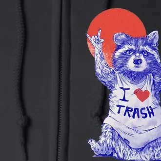 I Love Trash Raccoon Japanese Retro Style Full Zip Hoodie