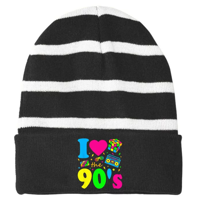 I Love the 90's Nineties Party Dress Retro Striped Beanie with Solid Band