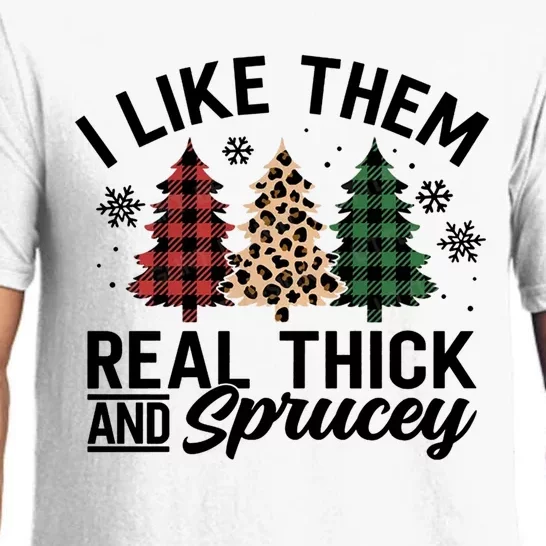 I Like Them Thick And Sprucey Xmas Plaid Leopard Christmas Great Gift Pajama Set