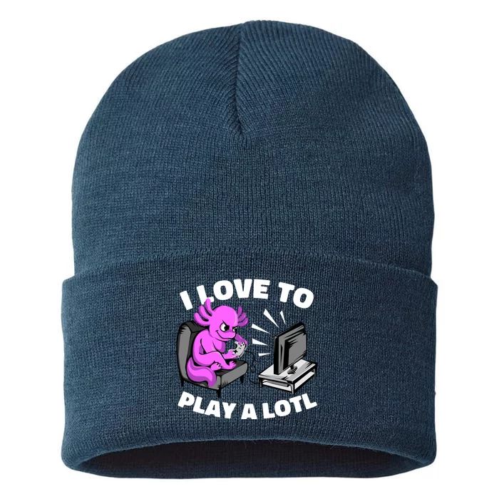 I Love To Play A Lotl Axolotl Gamesolotl Funny Gamer Sustainable Knit Beanie