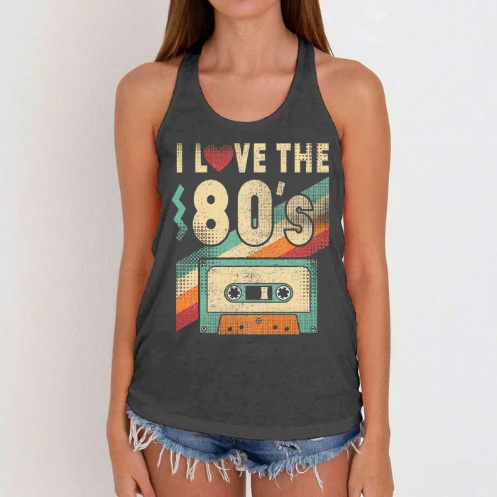 I Love The 80s Vintage Music Party Women's Knotted Racerback Tank