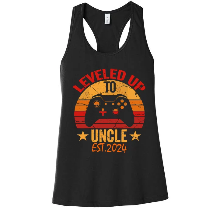 I Leveled Up To Uncle Est 2024 Video Gamer Pregnancy Women's Racerback Tank