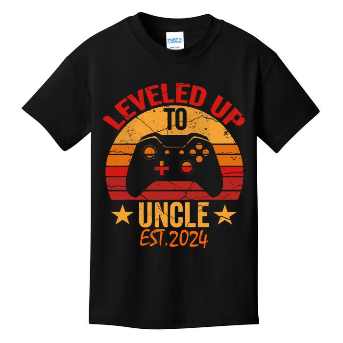 I Leveled Up To Uncle Est 2024 Video Gamer Pregnancy Kids T-Shirt