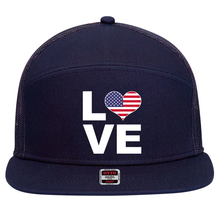 I Love Usa Gift Heart Flag Usa Gift 7 Panel Mesh Trucker Snapback Hat