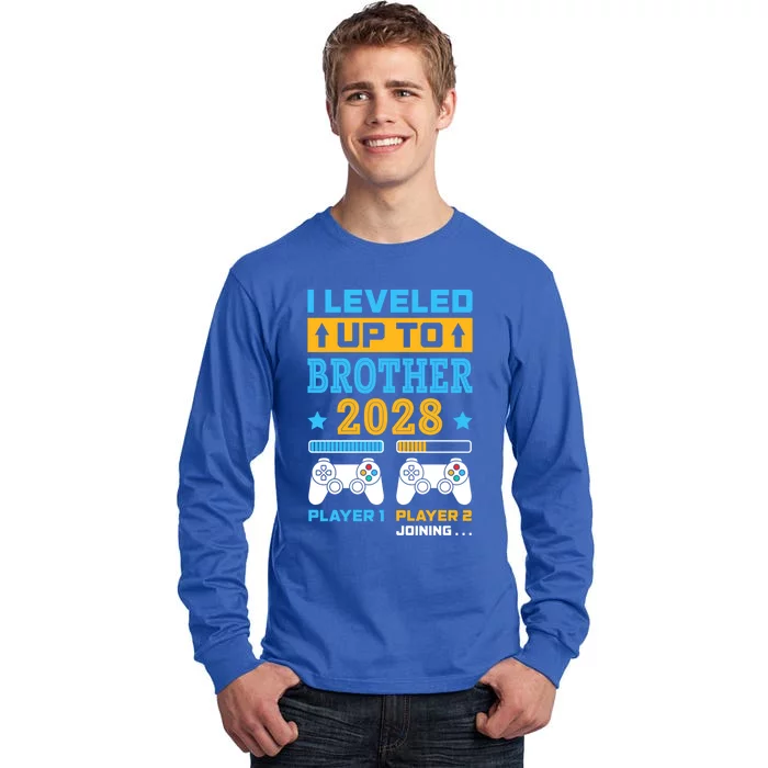 I Leveled Up To Brother 2028 Funny Big Brother Gamer Gift Tall Long Sleeve T-Shirt