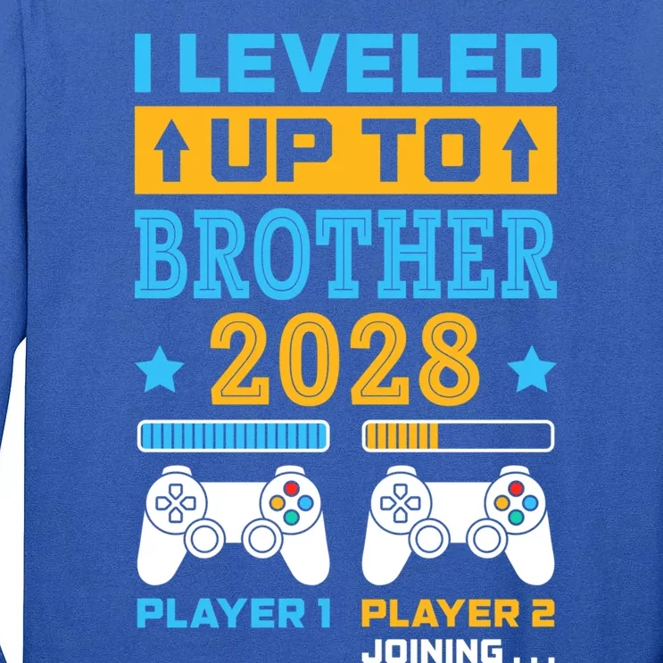 I Leveled Up To Brother 2028 Funny Big Brother Gamer Gift Tall Long Sleeve T-Shirt