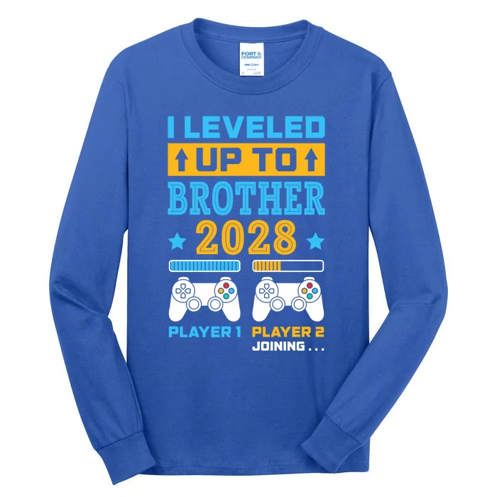 I Leveled Up To Brother 2028 Funny Big Brother Gamer Gift Tall Long Sleeve T-Shirt