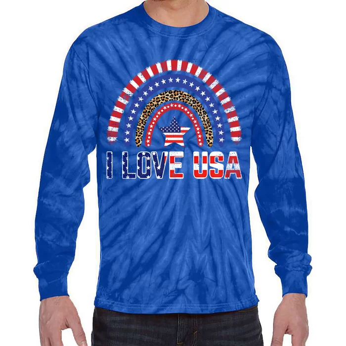 I Love Usa American Flag Rainbow Funny Gift Tie-Dye Long Sleeve Shirt