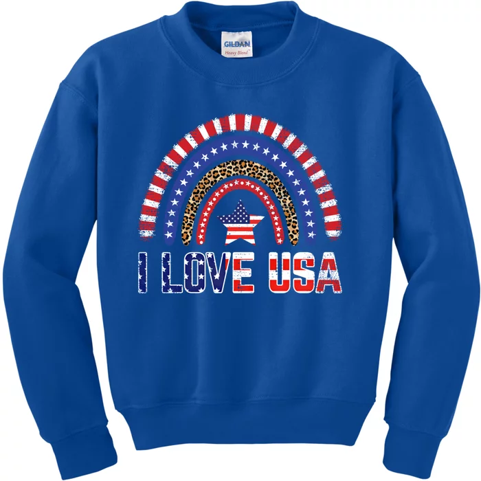 I Love Usa American Flag Rainbow Funny Gift Kids Sweatshirt