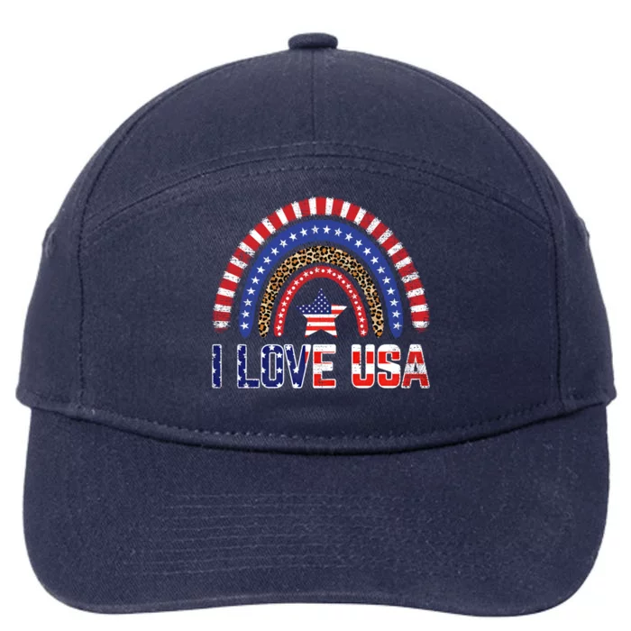 I Love Usa American Flag Rainbow Funny Gift 7-Panel Snapback Hat