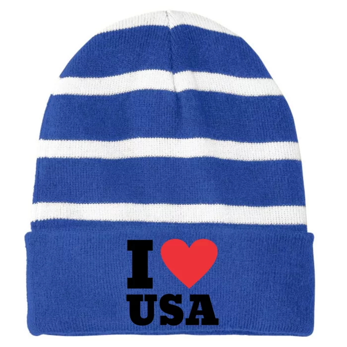 I Love Usa I Heart Usa Family Travel Usa Gift Striped Beanie with Solid Band