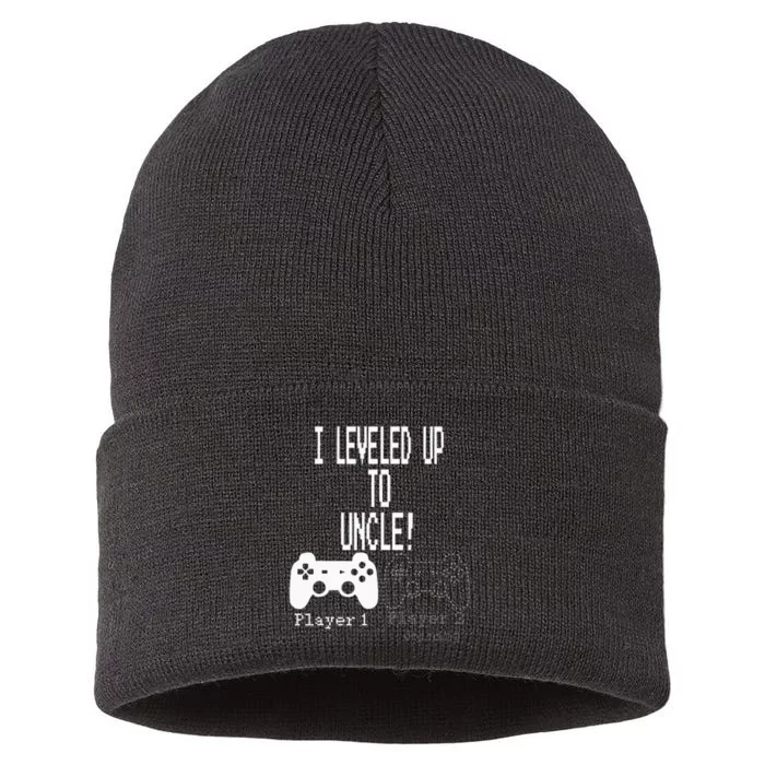 I Leveled Up To Uncle New Uncle Gaming Gamer Fathers Day Sustainable Knit Beanie