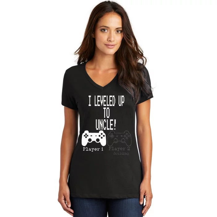 I Leveled Up To Uncle New Uncle Gaming Gamer Fathers Day Women's V-Neck T-Shirt