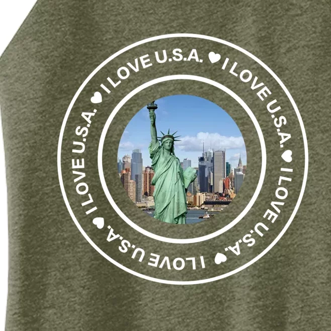 "I Love U S A " Liberty Street Style Souvenir Unisex Gift Women’s Perfect Tri Rocker Tank