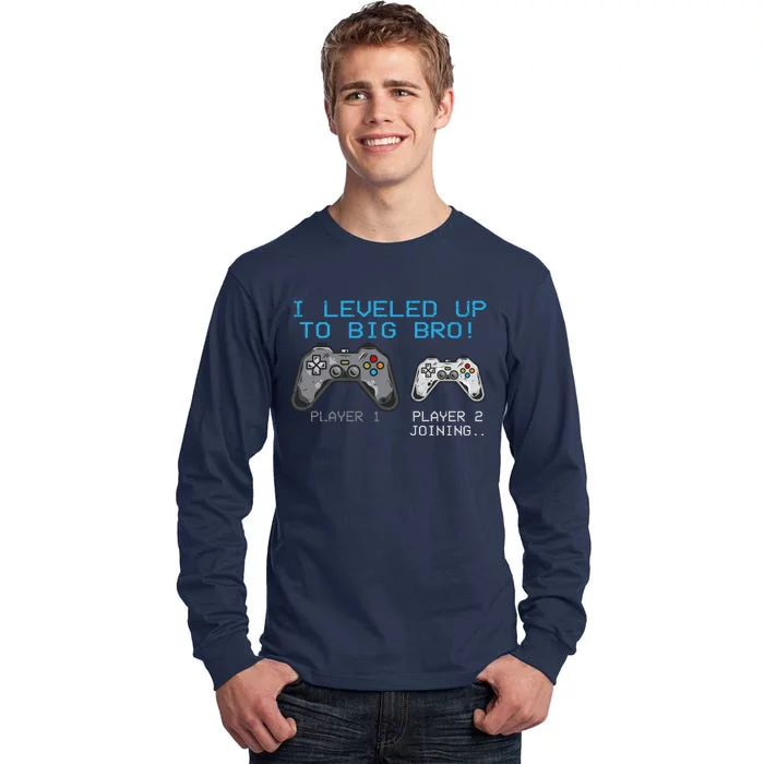 I Leveled Up To Big Bro Funny Video Game Lover Tall Long Sleeve T-Shirt