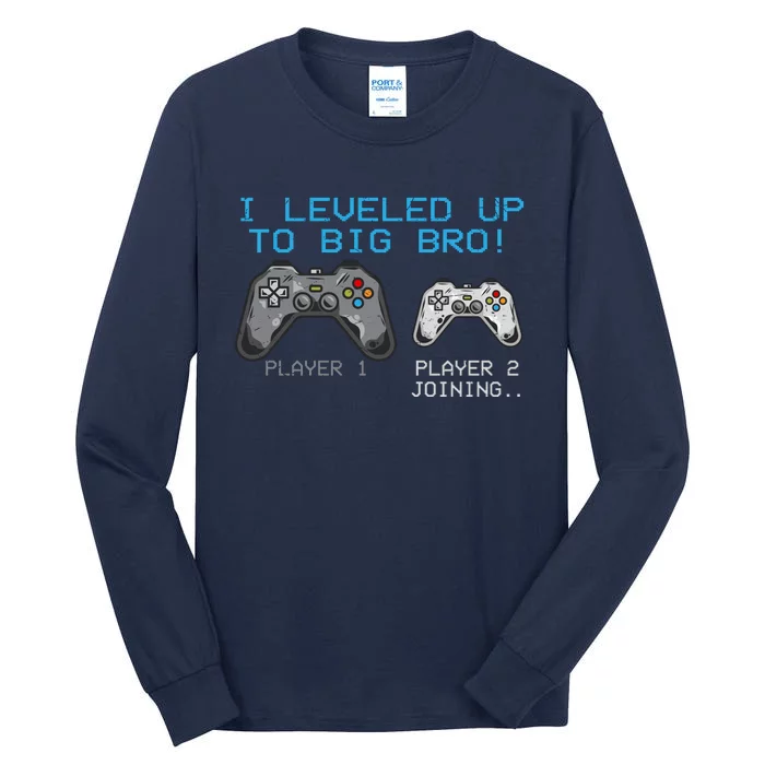 I Leveled Up To Big Bro Funny Video Game Lover Tall Long Sleeve T-Shirt