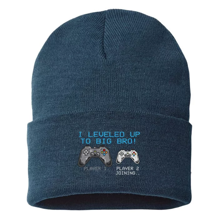 I Leveled Up To Big Bro Funny Video Game Lover Sustainable Knit Beanie