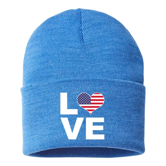 I Love Usa Cute Gift Heart Flag Usa Funny Gift Sustainable Knit Beanie