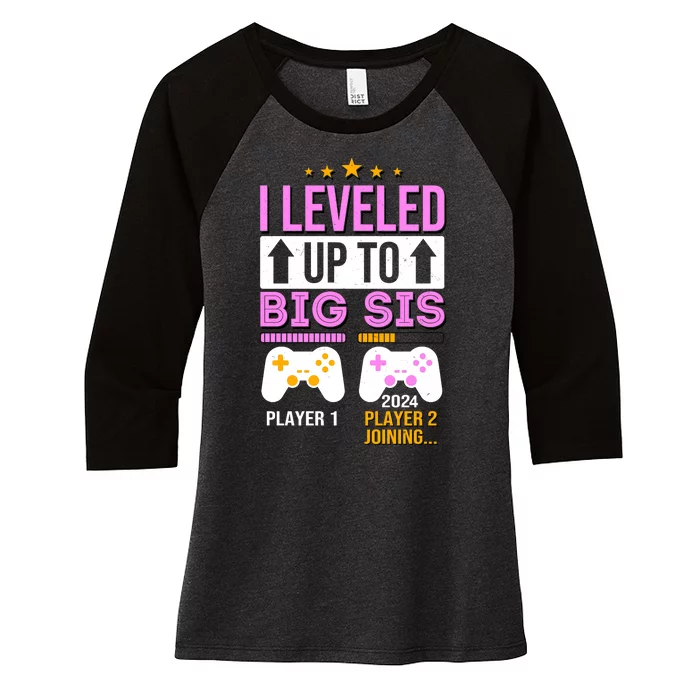 I Leveled Up To Big Sis Player 2 Joining 2024 Cute Women's Tri-Blend 3/4-Sleeve Raglan Shirt