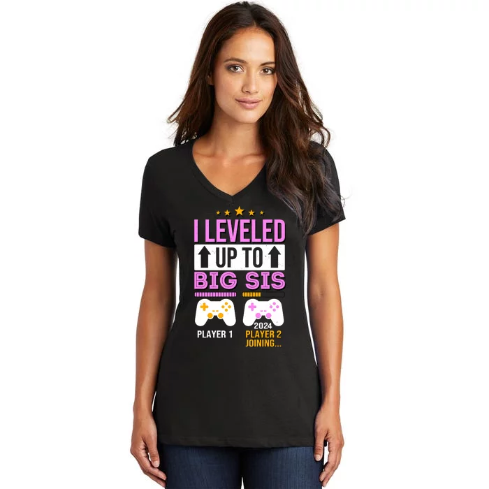 I Leveled Up To Big Sis Player 2 Joining 2024 Cute Women's V-Neck T-Shirt