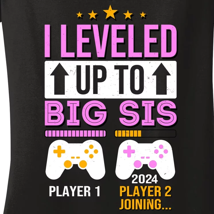 I Leveled Up To Big Sis Player 2 Joining 2024 Cute Women's V-Neck T-Shirt