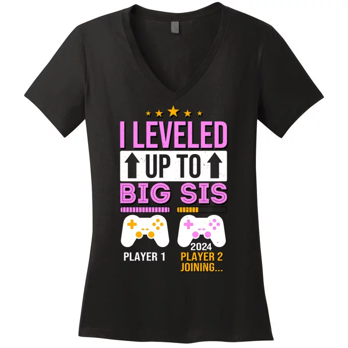 I Leveled Up To Big Sis Player 2 Joining 2024 Cute Women's V-Neck T-Shirt