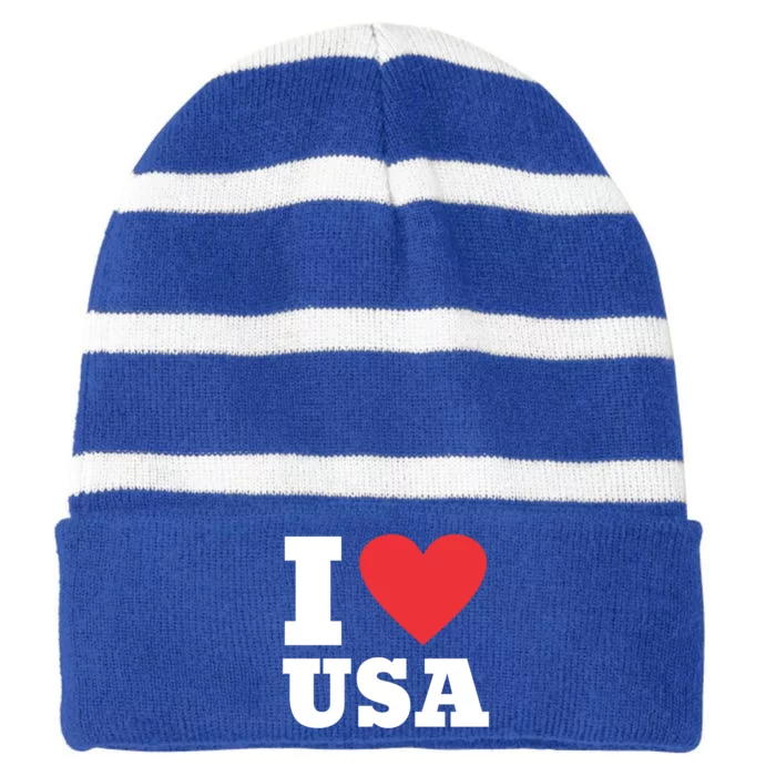 I Love Usa I Heart Usa Family Travel Usa Gift Striped Beanie with Solid Band