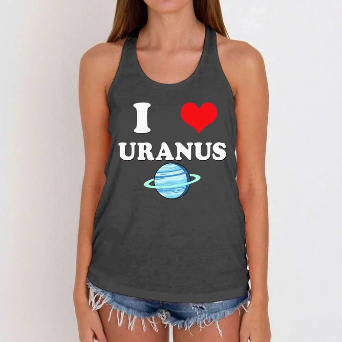 I Love Uranus Funny Astronomy Planets Workout Gym Teachers Women's Knotted Racerback Tank