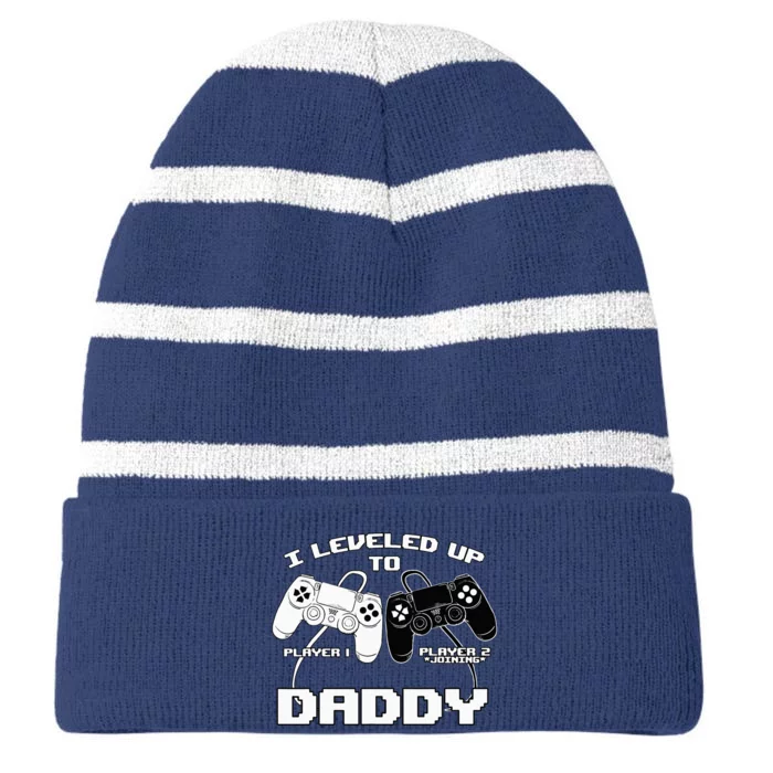 I Leveled Up To Daddy Gaming Controller RPG Game Striped Beanie with Solid Band