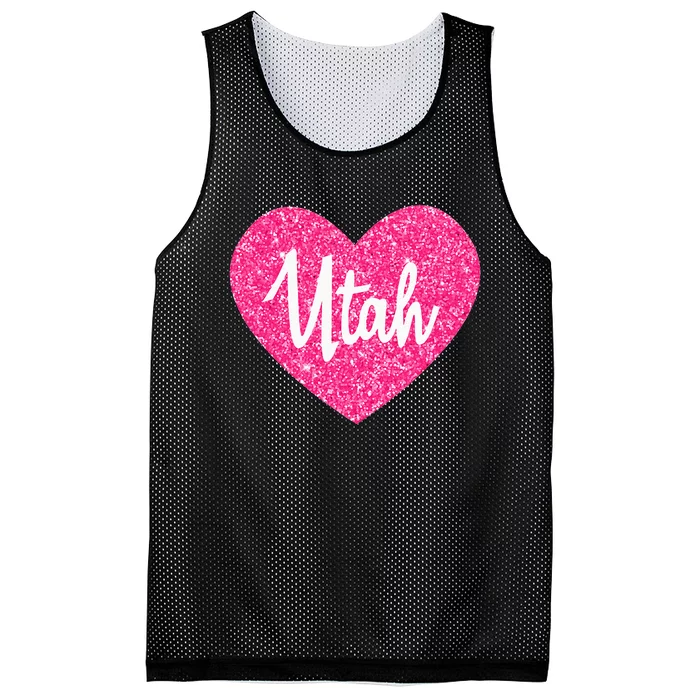 I Love Utah USA State Pink Heart Gift For Women Mesh Reversible Basketball Jersey Tank