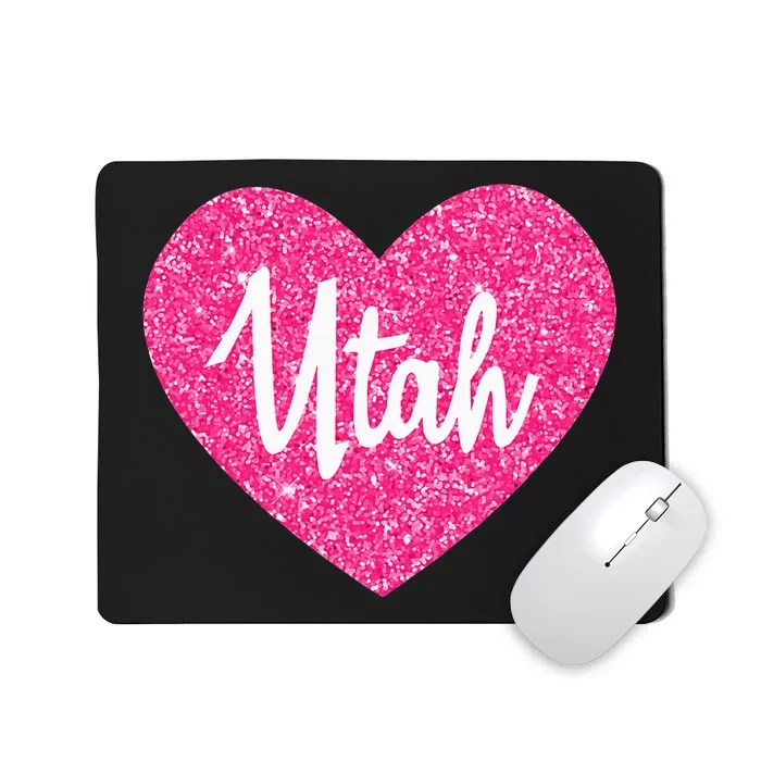 I Love Utah USA State Pink Heart Gift For Women Mousepad