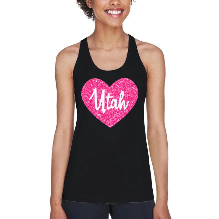 I Love Utah USA State Pink Heart Gift For Women Women's Racerback Tank