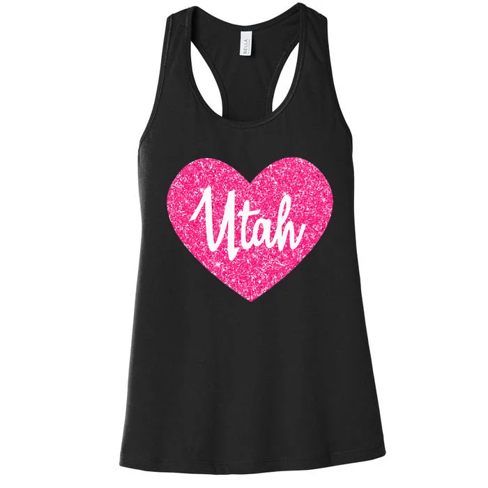 I Love Utah USA State Pink Heart Gift For Women Women's Racerback Tank