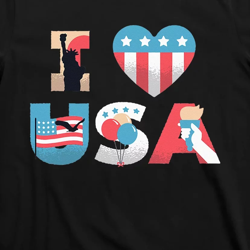 I Love USA Patriotic American Flag I heart USA 4th of July T-Shirt