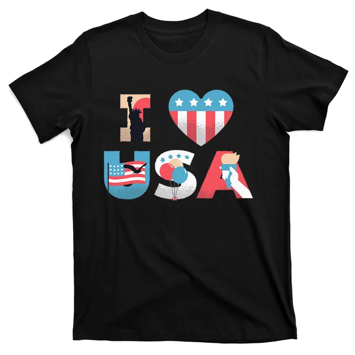 I Love USA Patriotic American Flag I heart USA 4th of July T-Shirt