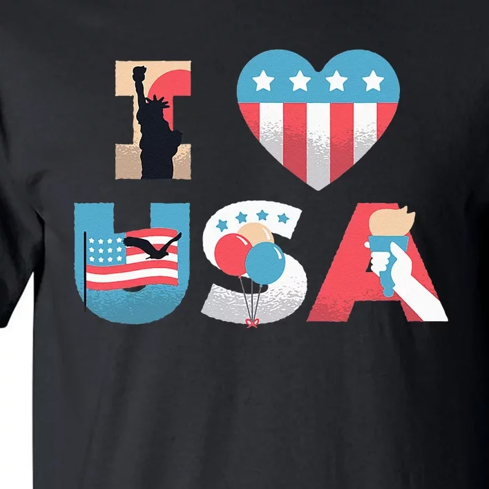 I Love USA Patriotic American Flag I heart USA 4th of July Tall T-Shirt