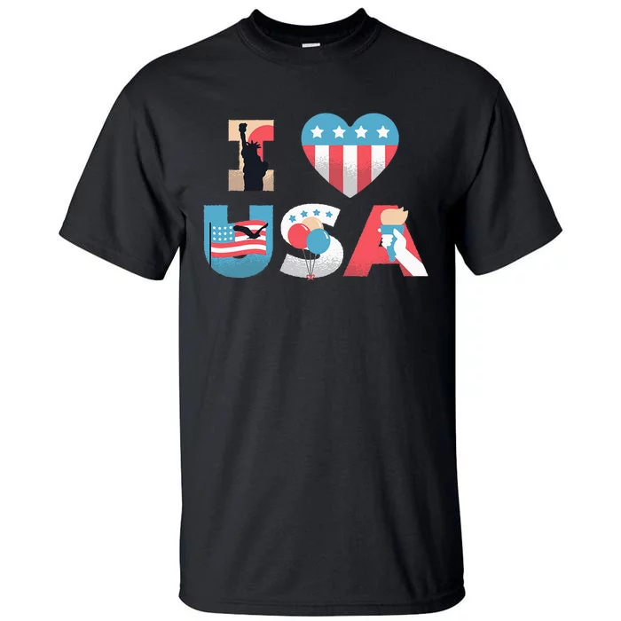 I Love USA Patriotic American Flag I heart USA 4th of July Tall T-Shirt