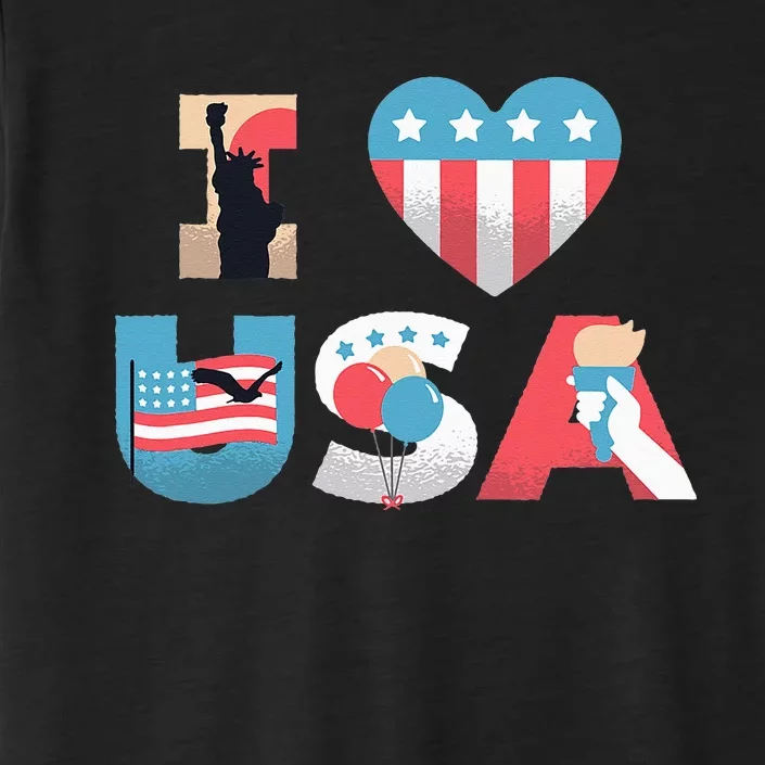 I Love USA Patriotic American Flag I heart USA 4th of July ChromaSoft Performance T-Shirt