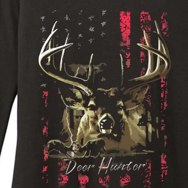 I LOVE USA American Flag And Deer Hunter Womens CVC Long Sleeve Shirt