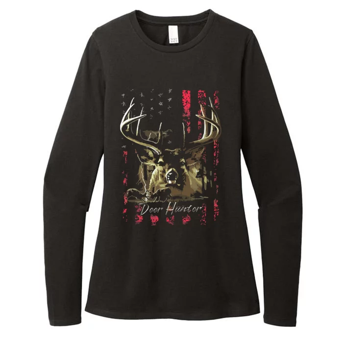 I LOVE USA American Flag And Deer Hunter Womens CVC Long Sleeve Shirt