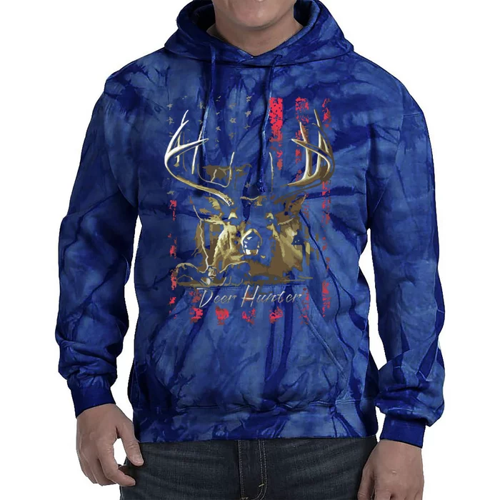 I LOVE USA American Flag And Deer Hunter Tie Dye Hoodie