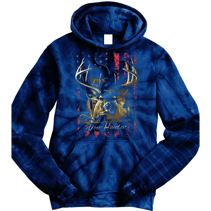 I LOVE USA American Flag And Deer Hunter Tie Dye Hoodie