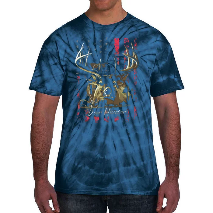 I LOVE USA American Flag And Deer Hunter Tie-Dye T-Shirt