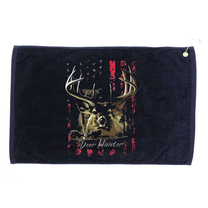 I LOVE USA American Flag And Deer Hunter Grommeted Golf Towel