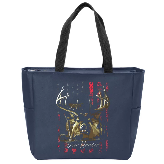 I LOVE USA American Flag And Deer Hunter Zip Tote Bag