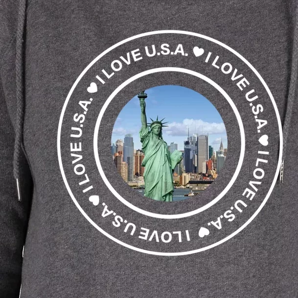 I Love U S A  Liberty Street Style Souvenir Unisex Gift Womens Funnel Neck Pullover Hood