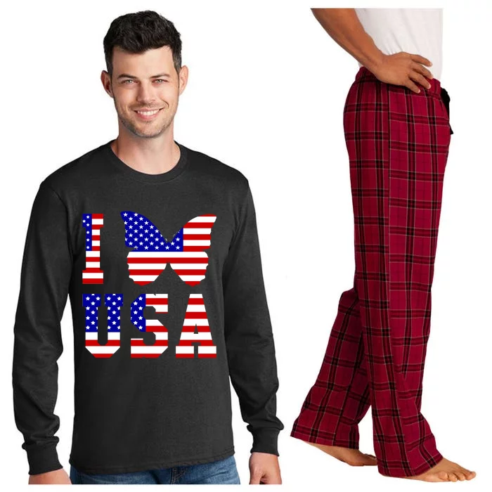 I Love Usa Butterfly Usa Flag Great Gift Long Sleeve Pajama Set