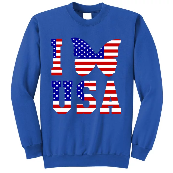 I Love Usa Butterfly Usa Flag Great Gift Tall Sweatshirt