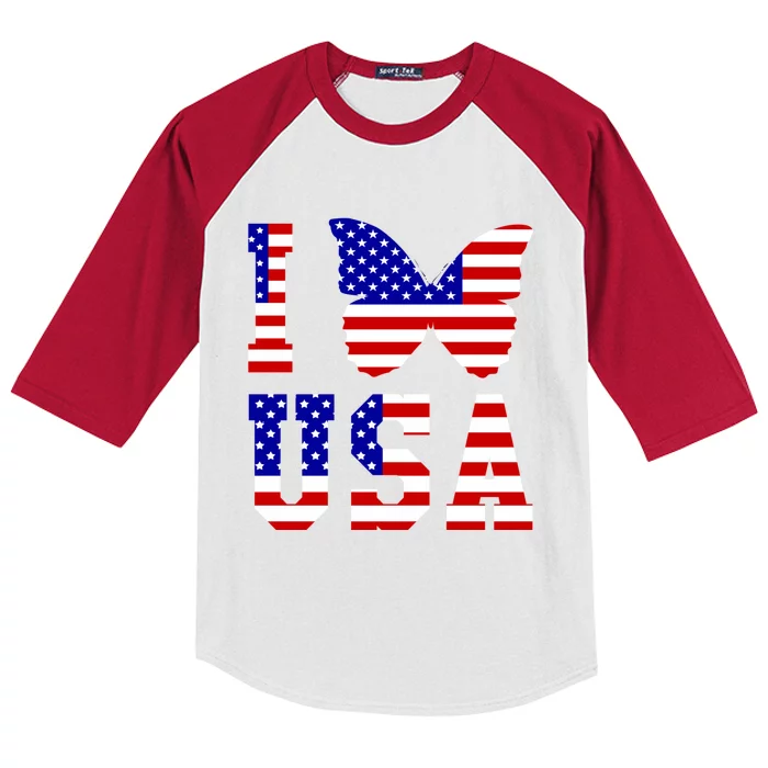 I Love Usa Butterfly Usa Flag Great Gift Kids Colorblock Raglan Jersey